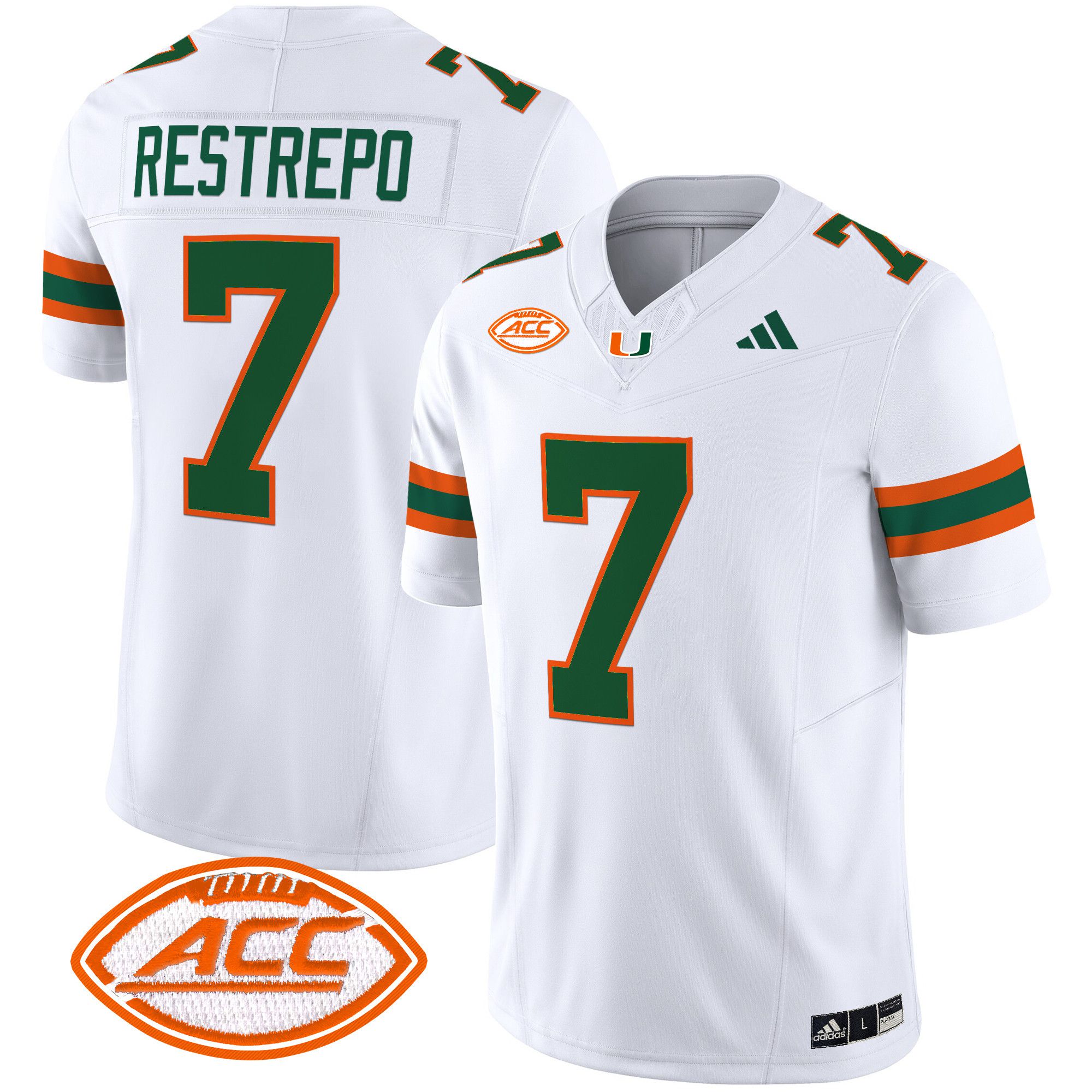 Men Miami Hurricanes #7 Restrepo White 2024 Vapor Limited NCAA Jersey